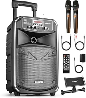 Enceinte Bluetooth Portable, Enceinte Sono Karaoké avec Microphone, Télécommande et Batterie Rechargeable Intégrée, MP3/USB/SD, Voyants Lumineux Indicateur de Batterie LED