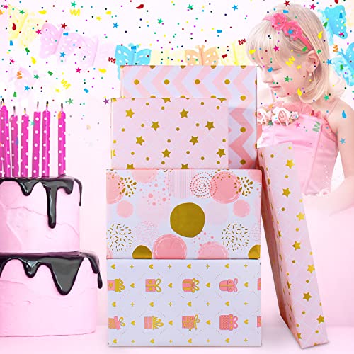 Wrapping Paper Pink Gold Birthday Gift Wrapping Paper For Girls Women-Soft Pink Gift Wrap Paper And Ribbon Sticker For Present - Pretty Light Pink Wrapping Paper Birthday Girl Wrapping Paper Birthday Wrapping Paper Girls Folded Sheets For Party,Wedding,Valentine's Day,All Occasion,6 Pack Per Set #TOP2