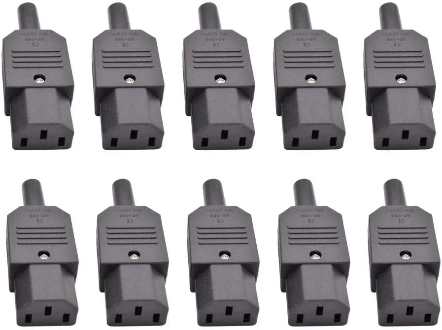 5pcs 10pcs IEC 320 Cable Wire C13 C14 AC Plug Socket 10A 250V Black Rewireable Electrical 3 Pin Female Male Power Connector(10pcs C13 Female)