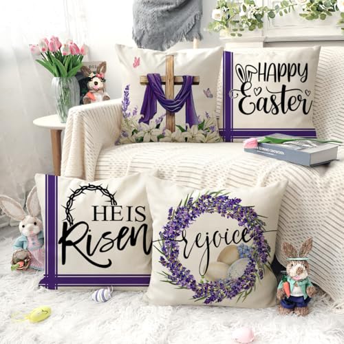 4Th Emotion LY-4TH-EST-RIS-PUR-231129-7 Easter Throw Pillow Covers 18 X 18 Inch Set Of 4 thumb #2