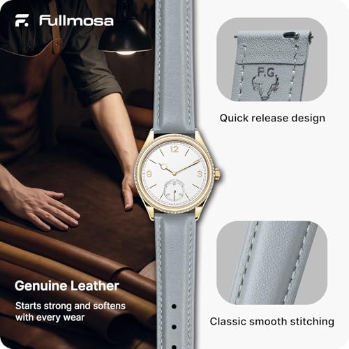 Image of Fullmosa 12mm Quick Release Leather Watch Band | Traditional Smartwatch Replacement Strap for Women Formal Daily Commute, Light Gray&Golden Buckle