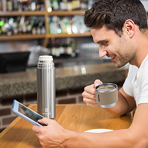 Stainless Steel Thermo 500Ml/16.9Oz Vacuum Insulated Bottle With Cup For Coffee Hot Drink And Cold Drink Water Flask.(Brown,Set) #TOP6