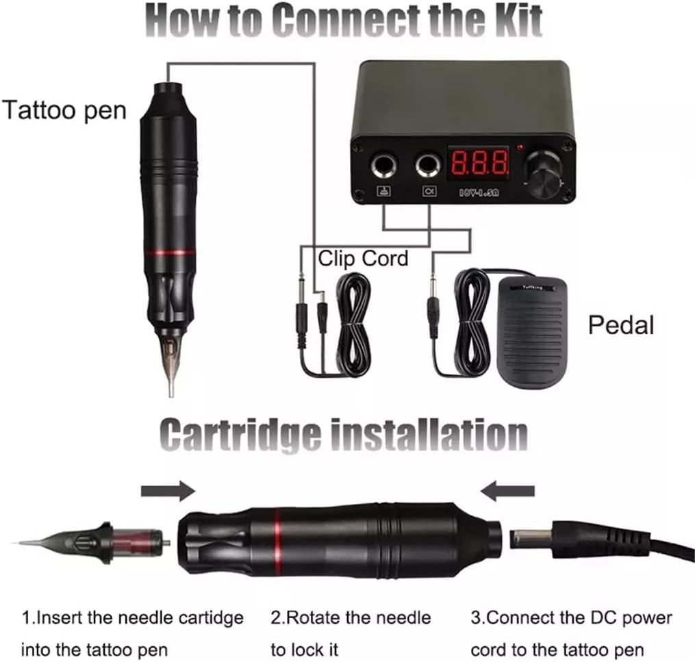 Tattoo Machines Tattoo Machine Set Complete Tattoo Machine Pen LCD Tattoo Power Rotary Gun Cartridges Needles for Tattoo Body Art(Gray)