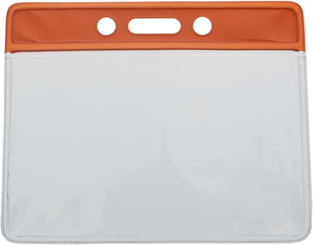 Bulk 100 Pack - Horizontal Badge Holder with Color Bar (3 1/2 x 2 1/4" Clear Top Load Insert) - Heavy Duty Vinyl Name Tag Protector for Hospital, School, Office by Specialist ID (Green)