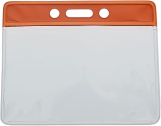 Bulk 100 Pack - Horizontal Badge Holder with Color Bar (3 1/2 x 2 1/4" Clear Top Load Insert) - Heavy Duty Vinyl Name Tag Protector for Hospital, School, Office by Specialist ID (Orange)