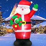 8 FT Huge Christmas Inflatables Santa Claus Holding Garland Outdoor Decorations, Build in LEDs & Tethers Stakes Giant Inflatable Santa Blow Up Yard Décor for Holiday Xmas Indoor Patio Lawn