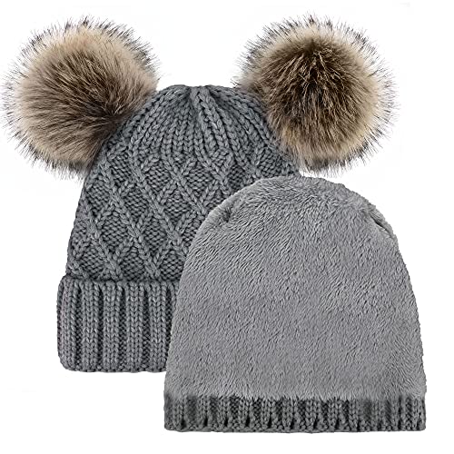 Arctic Paw Beanie For Women Winter Fleece Lined Pom Pom Beanie Hat Grey Hat Coffee Ball #TOP4