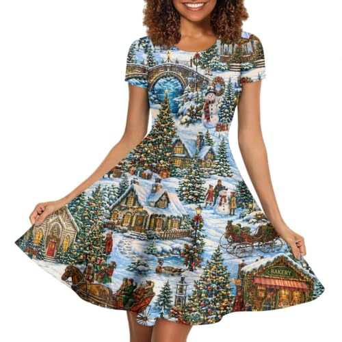 Image of Forchrinse Summer Dresses for Women Crew Neck Short Sleeve Midi Dress Casual Beach Vacation Sundress