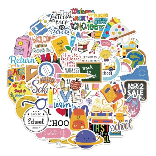 Pegatinas para la vuelta al cole – 50 piezas primer día de escuela | Calcomanías de colores para la vuelta al cole | Pegatinas de vuelta al cole para niños | Adhesivo para la vuelta al cole de los