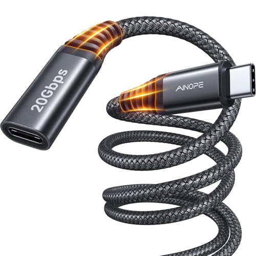 AINOPE USB C Extension Cable, 20Gbps/USB3.2 Fast Transfer USB Type C Extender 1240W Charging Compatible with iPhone 16 pro max/PSVR2/USB C Hub/MacBook Air M2 Pro/iPad/Magsafe Charger,6.6FT,Black by AINOPE - Used condition - US$9.66