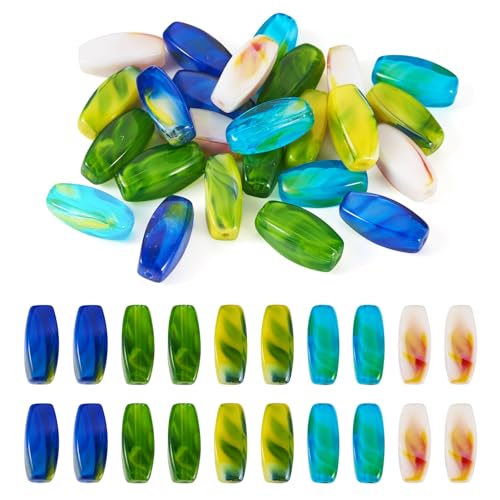 Pandahall 25Pcs Glass Oval Beads Crystal Barrel Long Smooth Bead