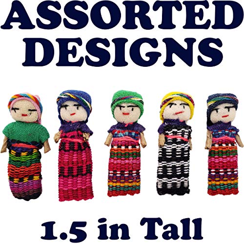 Worry Free 24 Worry Dolls From Guatemala - Super Cute Small Worry Dolls + 1 Free Guatemalan Fabric Bag - Worry Doll - People - Mayan - Trouble - Anxiety - Guatemala Dolls - (1.5 In)