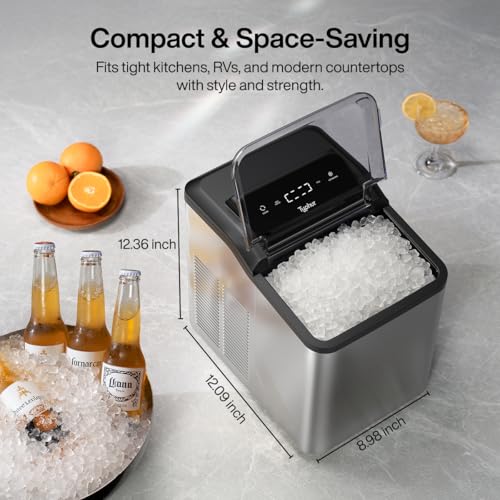 Typhur Fast Nugget Ice Maker Countertop with Self-Cleaning Pump, 35lbs/24H Crushed Pebble Ice Machine with Pellet Ice, 8 Packs Cleaner, Dual Ice Scoops for Home, Kitchen, Party, RV, Stainless Steel