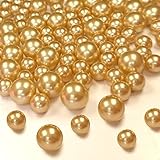 GLBYUNN 140pcs Gold Pearl Beads for Vase Filler Makeup Brushes Holder Assorted Round Faux Pearl Beads for Home Wedding Decor 10/14mm
