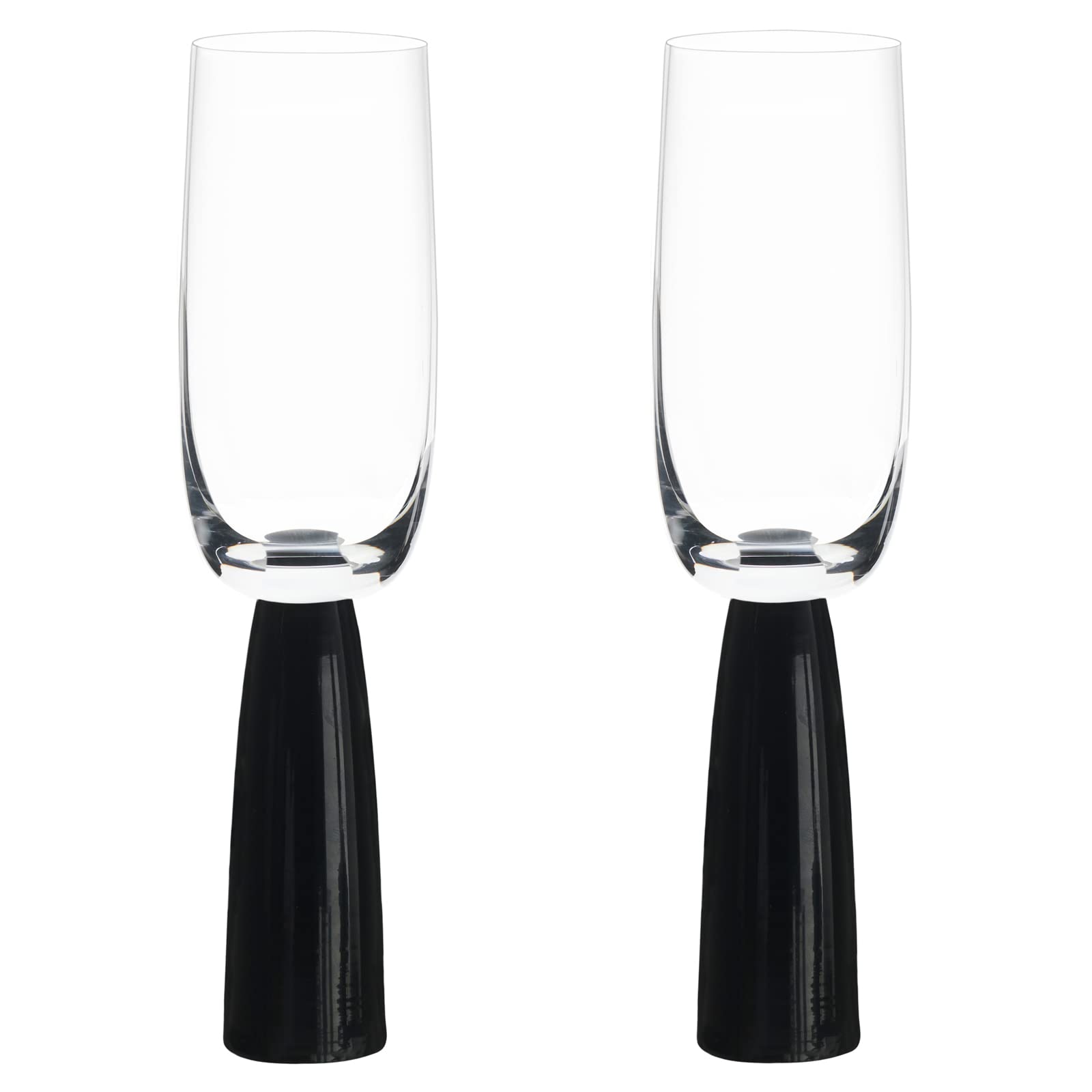 Anton Studio Designs Oslo Handmade Champagne Flutes Perfect Party Tableware for Weddings and Celebrations - 200 ml - Black - Set of 2 Elegant Champagne Glasses