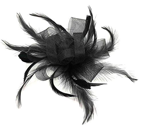 Looped Feather Comb Fascinator for Women, Ladies Day, Races, Ascot, Weddings Hair Piece (Black)