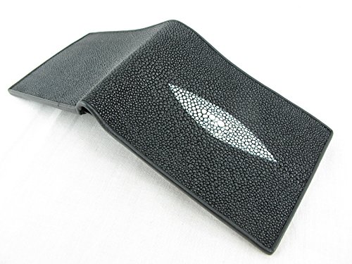 Genuine Stingray Shagreen Skin Leather Bifold Wallet (Black)4