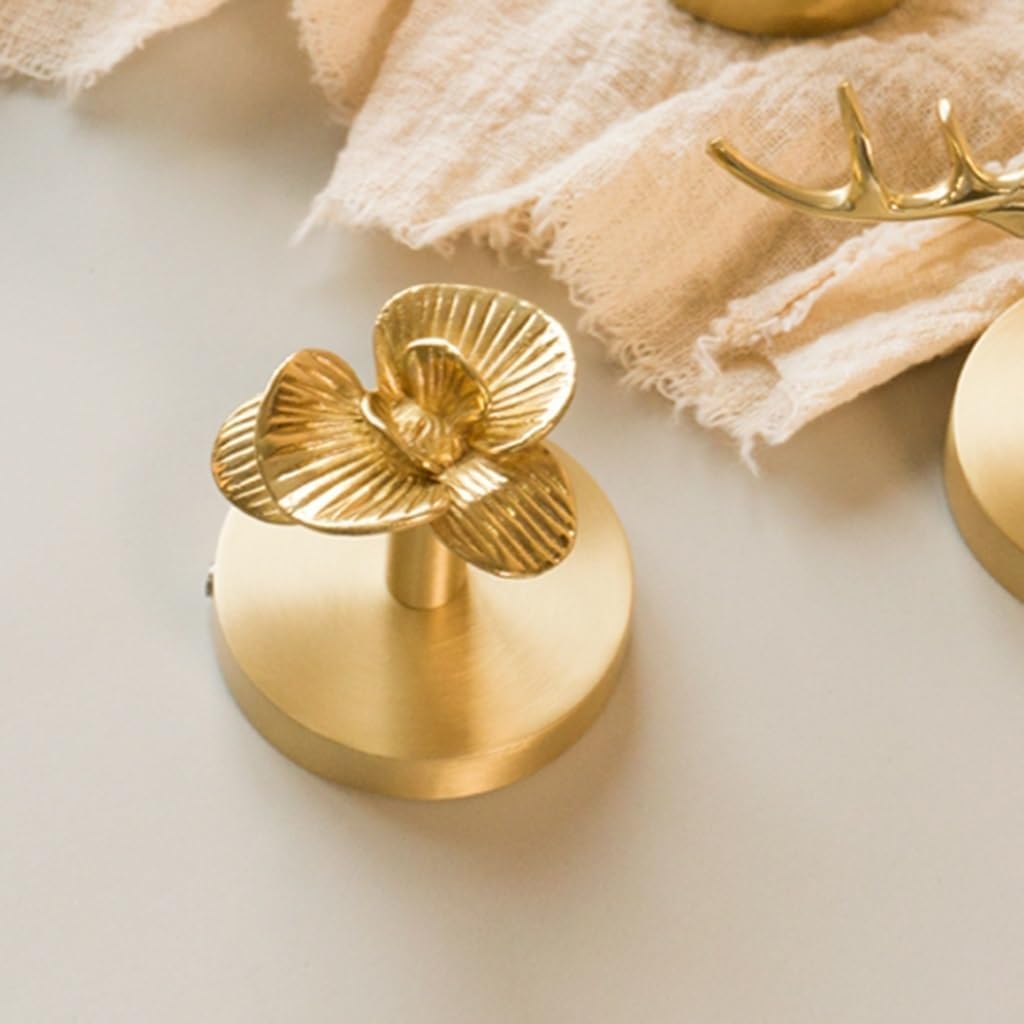 Wall Mounted Curtain Hooks,Brass Curtain Hooks,Set of 2 Decorative Hooks for Wall, Flower Brass Hook, Vintage Wall Hooks Coat Hooks for Hanging Coats