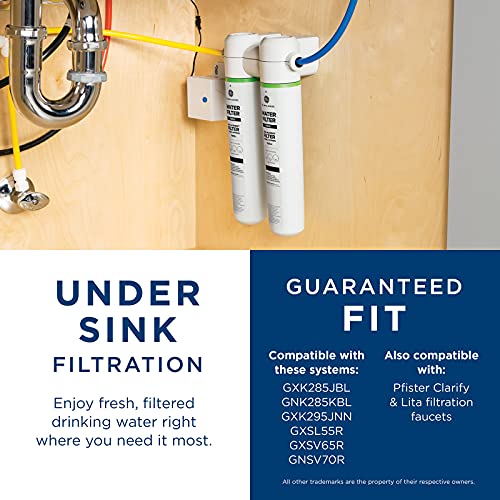 Image of GE Under Sink Water Filter Replacement, Dual Flow, Reduces Sediment, Rust & Other Impurities from Water, Fits GXK255TBN Under Sink Filtration System, Replace Every 6 Months,FQK2J,2 Filters (Pack of 3)