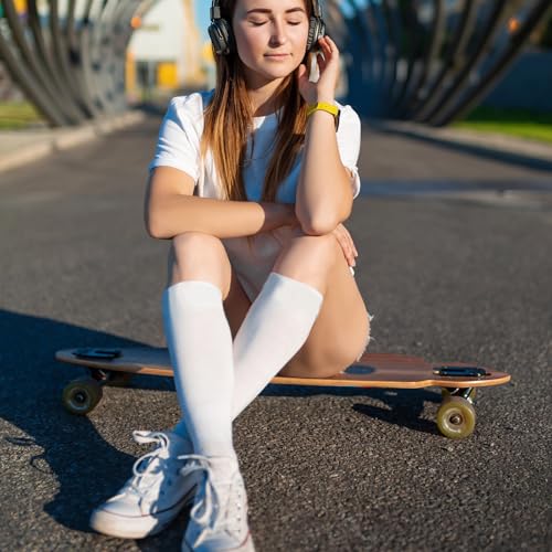 3 Pair Knee High Socks for Woman, White Thigh High Socks Long Tall Tube Sock Baseball Softball Sock Cotton Cosplay Stockings Athletic Long Stockings for Halloween and Everyday Wear4