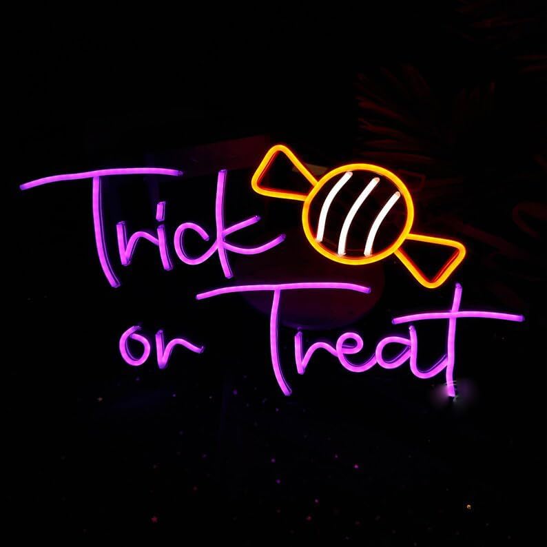 Miniatura 2 de Letreros de neón de Trick or Treat, letrero de neón de Halloween para decoración de pared, luces LED colgantes de Halloween, divertido letrero de