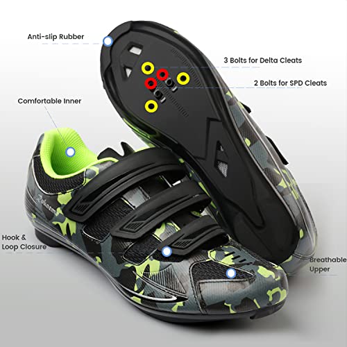 Unisex Cycling Shoes With Look Delta Cleat - Compatible With Peloton Shimano Spd & Look Arc Delta - Indoor Spin Road Racing Bicycles Bikes Shoes For Men Women - Green 7 #TOP1