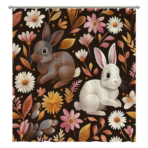 Rideau de douche rétro en tissu pour baignoire motif fleuri champêtre avec crochets - 2
