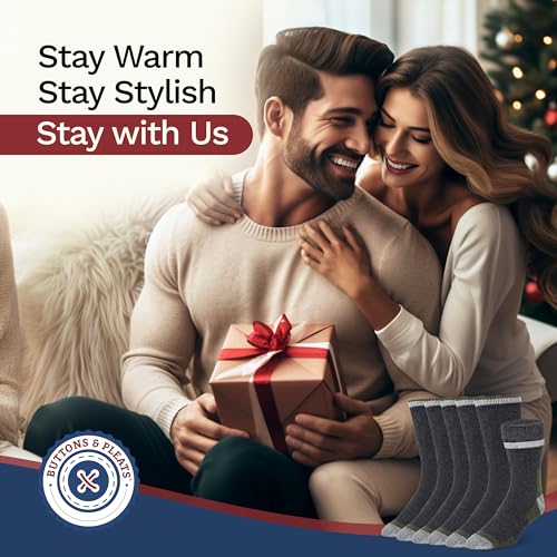 Image of Buttons & Pleats Wool Socks for Men & Women Merino Thermal Warm Cozy Winter Boot Sock
