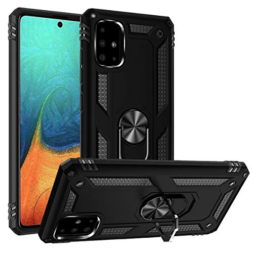 Addit A71 5G Case/A91 Case/S10 Lite Case/M80S Case, Military Grade Protective Case With Ring And Car Mount Kickstand For Samsung Galaxy A71 5G/A91/S10 Lite/M80S - Black #TOP5