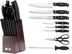 NEUHAUS JOGO DE FACAS EM AÇO INOXIDÁVEL 14 PEÇAS NEXUS - 1 FACA DO CHEF, 1 FACA DE FATIAR, 1 FACA DE PÃO, 1 FACA UTILITY, 1 FACA DE DESCASCAR, 6 FACAS PARA CARNES, 1 CHAIRA, 1 CEPO DE MADEIRA