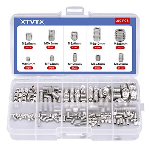 XTVTX 200 piezas Juego de llaves de vaso con cabeza hexagonal Allen Kit surtido de tornillos de acero inoxidable 304 10 tama�os(M3 M4 M5 M6 M8)