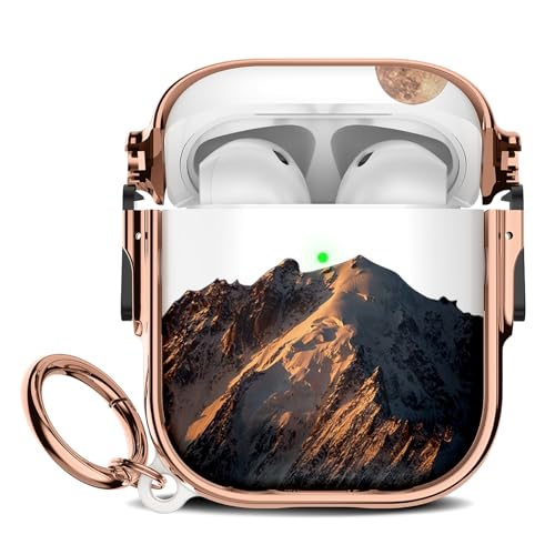 Maxjoy for Cute AirPods 2 Case (2019) with Safety Lock,Compatible Mountain Moon Pattern AirPod 2nd Generation Case for Women Girly with Keychain-Transparent