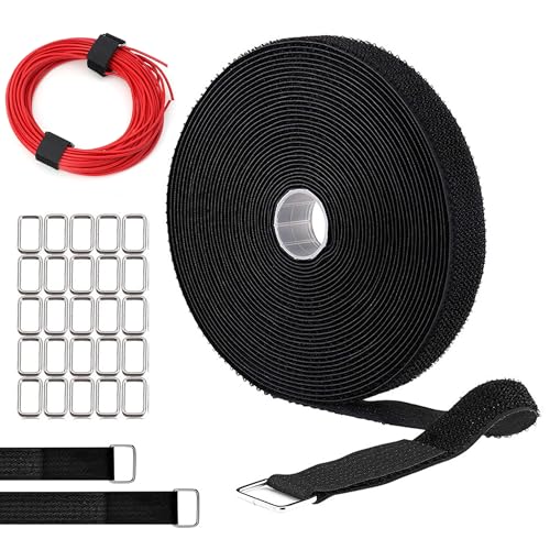 Cinta de velcro de 5 m con 25 hebillas, libre de cortar, cinta de velcro de 2 cm de ancho, cinta de velcro reutilizable para organizar tus cables, cordones, mangueras