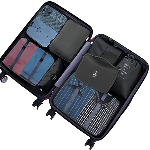 Image of MURISE Packing Cubes for Travel, 8 Pcs Suitcase Organiser Bags for Travel Essentials, Durable Luggage Organiser Set, Packing Organisers, Suitcase Organiser System for Men /Women, Black