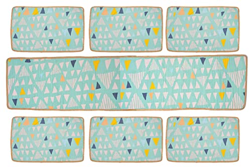 Image of COZY FURNISH Floral Microfiber Cotton Placemat & Table Runner Set for Dining Table - 6 Reversible Mats + 1 Runner | Washable Heat Resistant Table Mats Set for Home Kitchen Decor