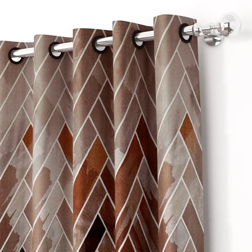 Image of Window Curtains 5 Feet Long Set of 10 | Abstract Design | Polyester | Light Filtering Curtains | Curtains for Living Room | (118 x 152 cm, Brown) | Perfect for Home Decor