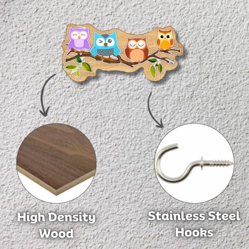 Image of Wooden Cute and Adorable Owl Wall Mount Key Hanger for Home Office Decorative Wall Mounted Stylish Key Hanger for Home Decor (4 Owl Blue)