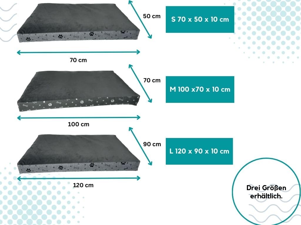 Dogs4Life Cama ortopédica para perros medianos – 100 x 70 cm – parte superior de terciopelo de felpa – relleno extra grueso 10 cm – Base antideslizante – Funda lavable extraíble – gris patas negras