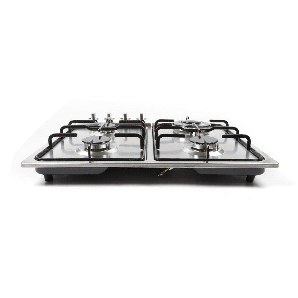 Cocina de gas natural de acero inoxidable, 580 x 520 mm, con 4 quemadores integrados