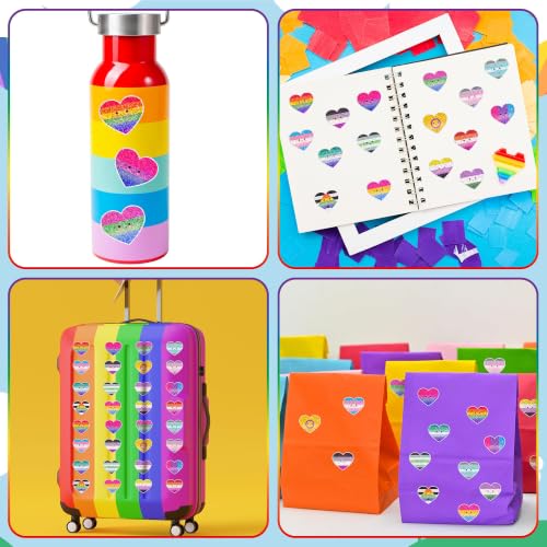Image of LGBTQ Glitter Heart Sticker - 2Rolls Pride Month Smile Design Waterproof Self Adhesive Residue Free Removal for Laptop Water Bottle Scrapbook LGBTQ Gay Bar Party Decoration Craft Decor