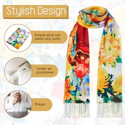 Jecery 2 Pcs Virgin Mary Long Scarf and Virgin Mary Bead Cross Necklace Virgen De Guadalup Blanket Scarf Shawls for Women (White)3