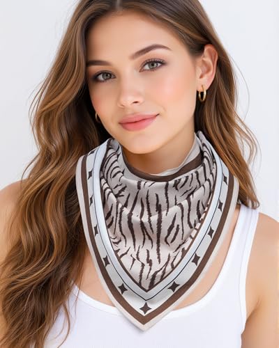 AWAYTR Women Triangle Head Scarf 3Pcs Tie Back Hair Bandanas for Women with Metal Studs - Head Coverings Cute Headscarf (Zebra - Black + White + Khaki)