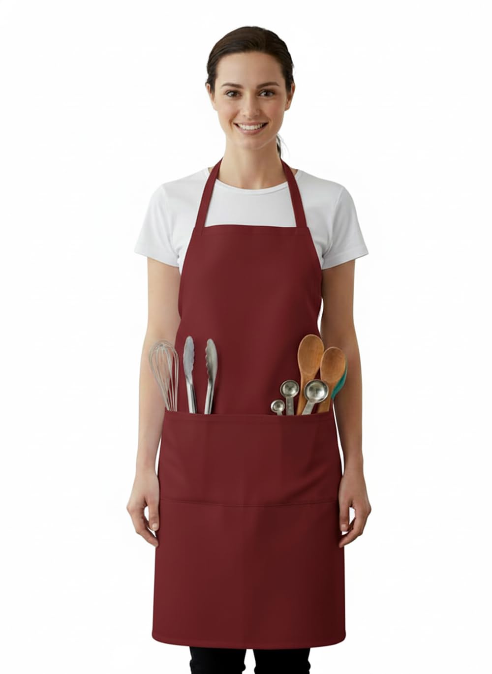 Ibex Unisex Red (With Pocket) Bib Apron With Pocket, Professional Kitchen Apron For Chefs, Waiters, Cooks, Bar Staff, Catering, Red