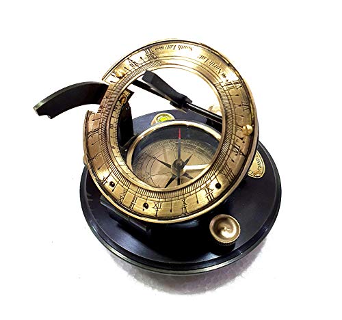 Brújula náutica antigua redonda de latón de 3" con grabado y caja de cuero marrón miniatura 7
