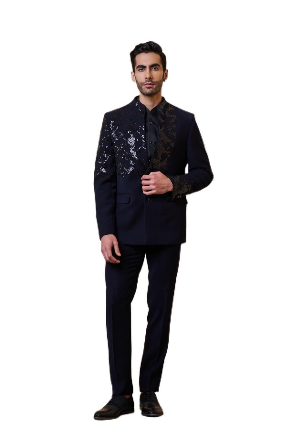 tasva Navy Embroidered Dinner Jacket-picture-19