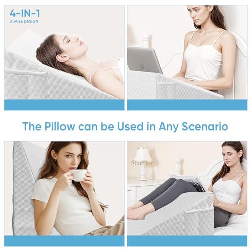 Wedge Pillow, 12 Inch Bed Wedge Pillow for Headboard, Pillow Wedge for Acid Reflux Relief, After Surgery, Sleeping,Back Pain Relief, Memory Foam Top, White