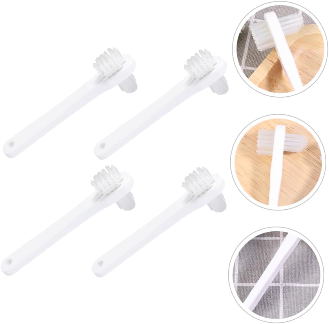 PartyKindom 4 pcs Portable Dual Heads Denture Cleaning Brush Lightweight Small Toothbrush for False Teeth Care Ergonomic Design Plastic Material Easy Carry