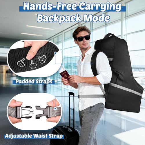 Image of Padded Car Seat Travel Bag For Airplane: Backpack Car Seat Cover for Air Travel, Carseat Bag With Shoulder Strap for Infant Car Seats, Boosters & Carriers, Flying Accessories For Gate & Baggage Check