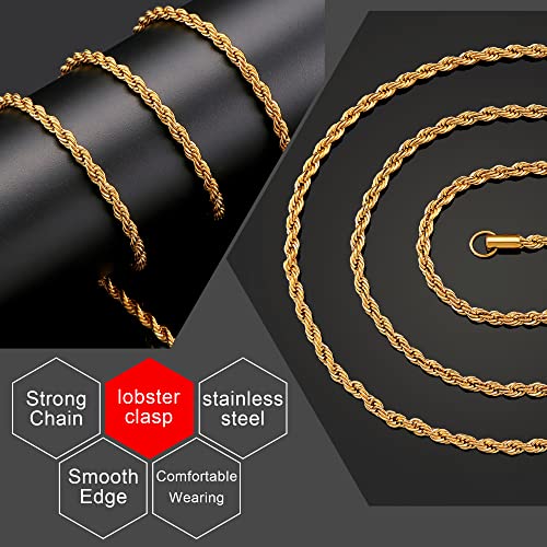 4Mm 18K Real Gold Plated Rope Chains Stainless Steel Twist Rope Chains For Men Woman 16 Inches #TOP6