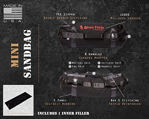 Brute Force Sandbags - Mini Sandbag - Black - Heavy Duty Sandbag Crossfit Workout Equipment Weighted Bags Heavy Sand Bags Military sandbags